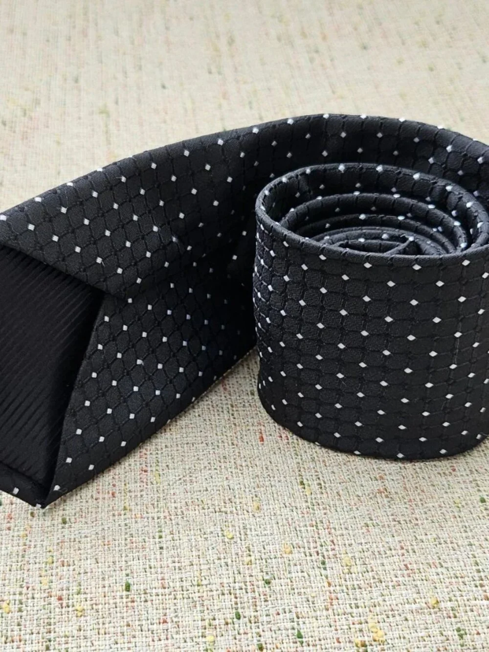 Vannotensa Fashion Tie Black Necktie W/ White Polka Dots Classic Tie NEW